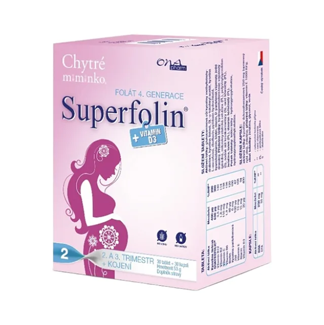 ONAPHARM Chytré miminko 2 superfolin + vitamin D3 a DHA 30 tablet + 30 kapslí
