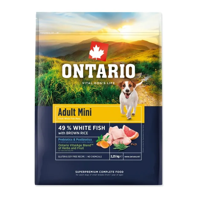 Ontario Adult Mini Fish & Brown Rice krmivo 2,25 kg