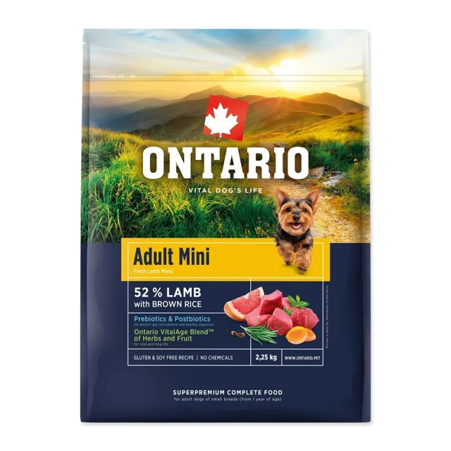 Ontario Adult Mini Lamb & Brown Rice krmivo 2,25 kg