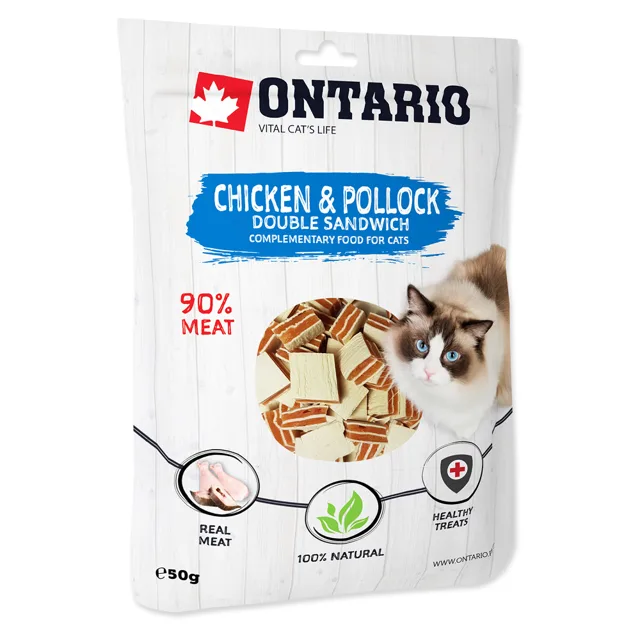 ONTARIO Dvojitý sendvič s kuřecím a treskou pro kočky  50 g