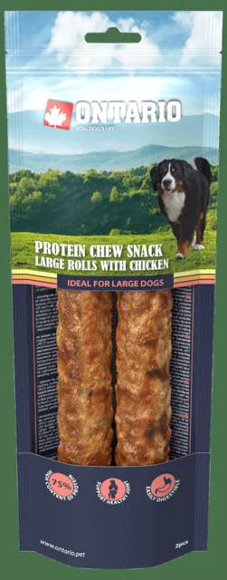 Ontario Protein žvýkací pamlsek velká rolka s kuřecím 2ks