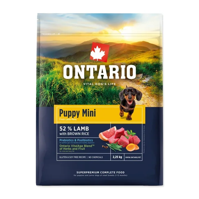 Ontario Puppy Mini Lamb & Brown Rice krmivo 2,25 kg