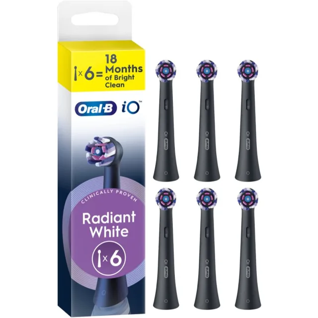 Oral-B iO Radiant White náhradní hlavice pro zubní kartáček s bělicími vlákny Black 6 ks