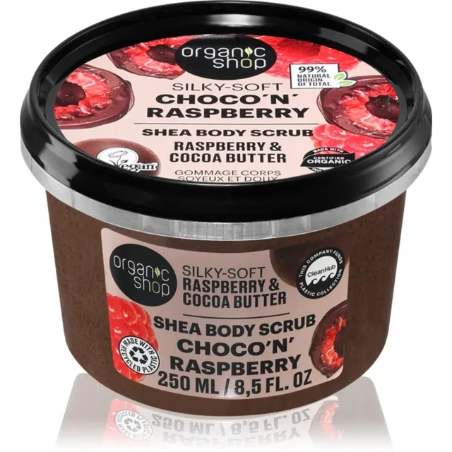 Organic Shop Choco'n'Raspberry jemný tělový peeling s bambuckým máslem 250 ml
