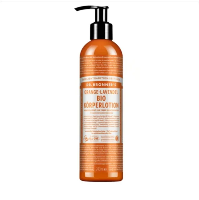 Organické tělové mléko Dr. Bronner's – pomeranč a levandule, 240 ml