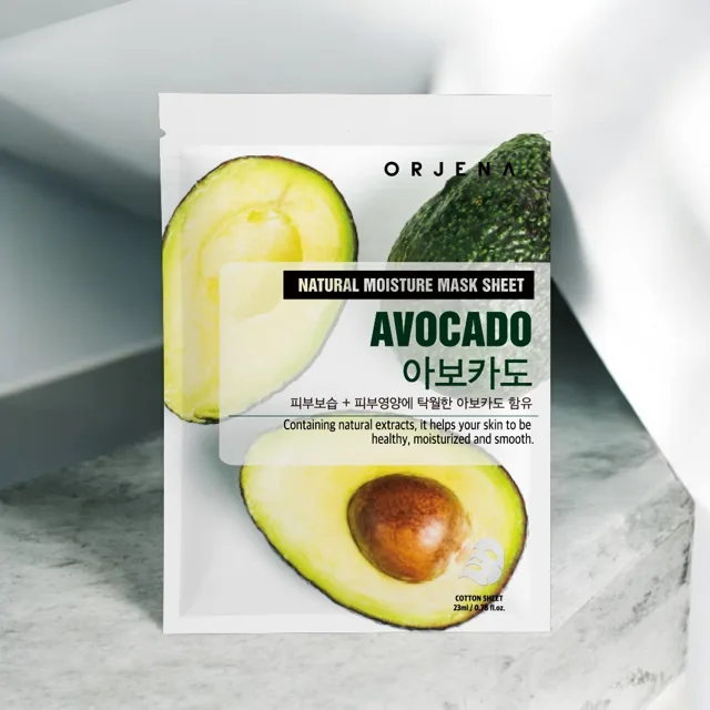 ORJENA - Natural Moisture Avocado Mask Sheet - Plátýnková pleťová maska s extraktem z avokáda - 23 ml