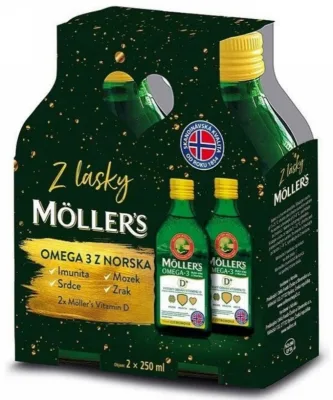 Orkla Health A/S Mollers Omega 3 D+ dárkové balení 2x 250 ml