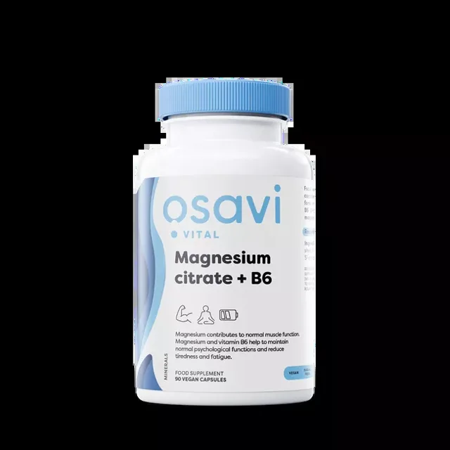 Osavi Magnesium citrate + B6, Hořčík citrát + B6, 375 mg + 4,2 mg, 90 rostlinných kapslí
