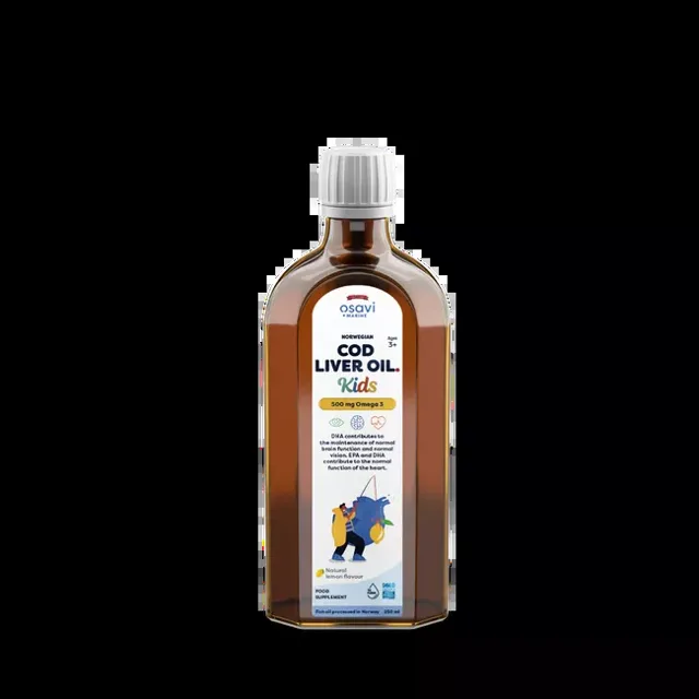 Osavi Norwegian Cod Liver Oil Kids, Omega 3 Norský olej z tresčích jater, pro děti, citrón, 500 mg, 250 ml