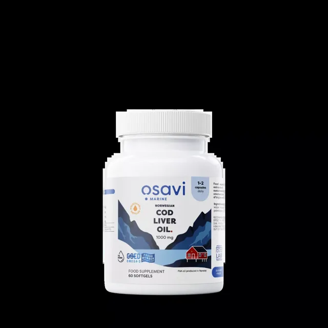 Osavi Norwegian Cod Liver Oil, Norský olej z tresčích jater, citrón, 1000 mg, 60 kapslí