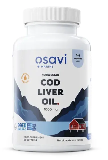 Osavi Norwegian Cod Liver Oil, Norský olej z tresčích jater, citrón, 1000 mg, 90 kapslí