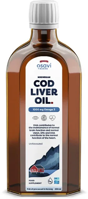 Osavi Norwegian Cod Liver Oil Omega 3, Omega 3 Norský olej z tresčích jater, 1000mg, 250 ml
