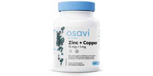 Osavi Zinc + Copper, zinek a měď, 15 mg + 1 mg, 120 rostlinných kapslí