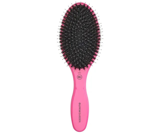 Oválný kartáč na vlasy s kančími a nylonovými štětinami Olivia Garden Expert Care Oval - růžový + dárek zdarma