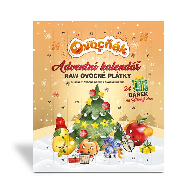 OVOCŇÁK Adventní kalendář mix ovocných plátků s překvapením 240 g, poškozený obal