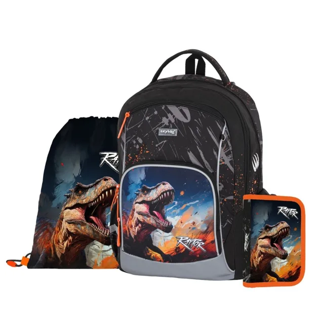Oxybag OXY GO - školní set Dino 3 ks: batoh, penál, sáček batoh, penál, sáček