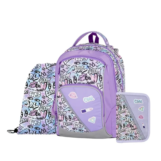Oxybag OXY GO - školní set Funny Girl 3 ks: batoh, penál, sáček batoh, penál, sáček