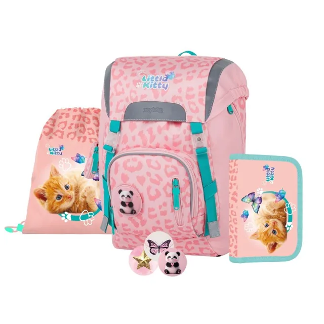 Oxybag OXY SKY - školní set Kočka 4 ks: batoh, penál, sáček, placky batoh, penál, sáček