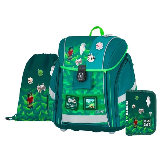 Oxybag PREMIUM LIGHT - školní set Playworld 3 ks: aktovka, penál, sáček aktovka, penál, sáček