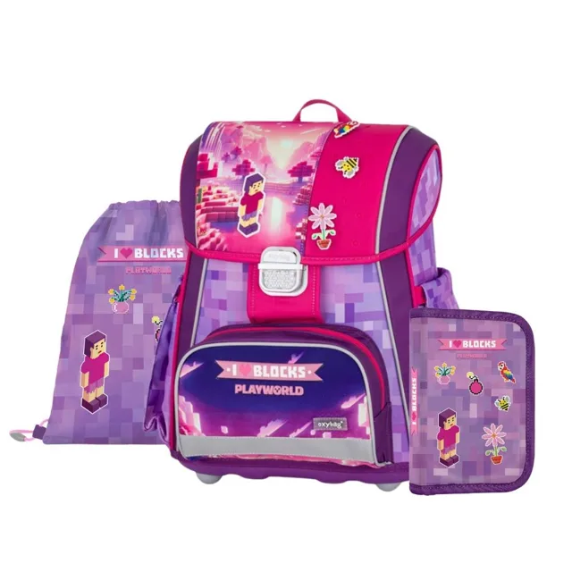 Oxybag PREMIUM - školní set Playworld Girl 3 ks: aktovka, penál, sáček aktovka, penál, sáček
