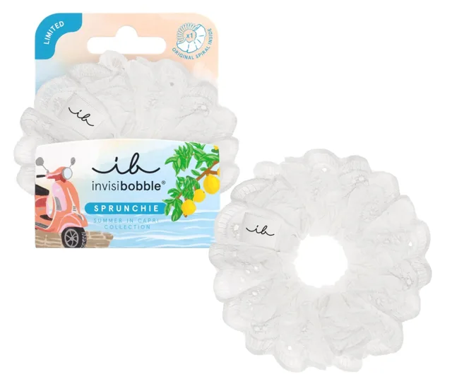 Ozdobná spirálová gumička do vlasů Invisibobble Sprunchie Original Summer In Capri Blanco Bliss - bílá + dárek zdarma