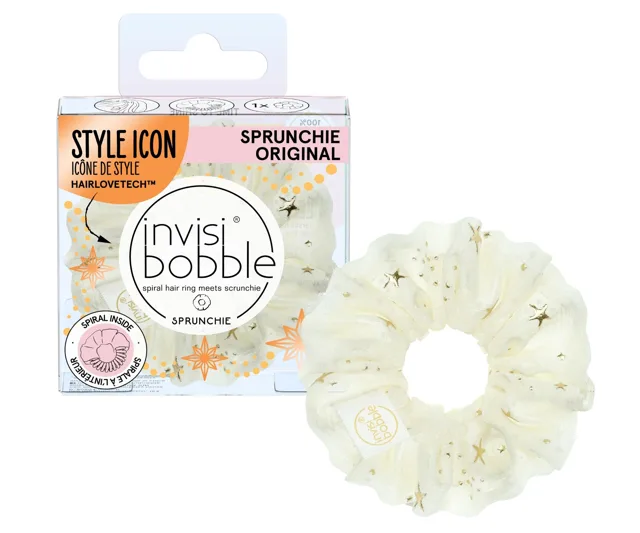 Ozdobná spirálová gumička do vlasů Invisibobble Sprunchie Original Time to Shine The Sparkle is Real - krémová