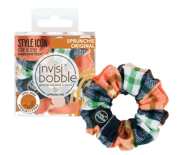 Ozdobná spirálová gumička Invisibobble Sprunchie Original Fall in Love Channel the Flannel - flanelový vzor