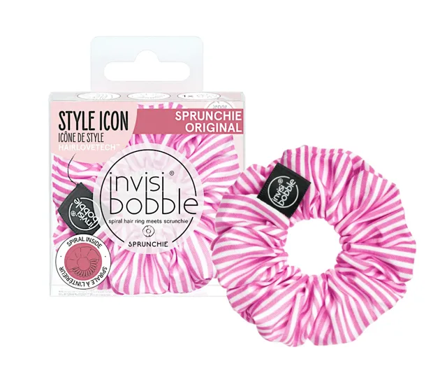 Ozdobná spirálová gumička Invisibobble Sprunchie Original Stripes Up - růžovo-bílá (IB-SP-PA-1-1010)