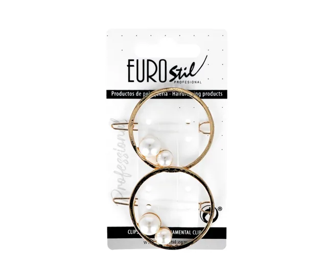 Ozdobná spona do vlasů kulatá s perlami Eurostil Professional - 4,5 cm, zlatá, 2 ks (06941)