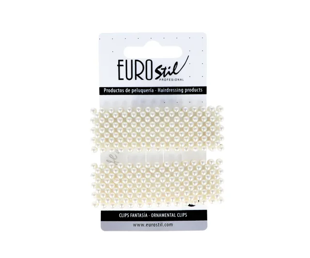 Ozdobné obdélníkové sponky pukačky s perličkami Eurostil Professional - 8 cm, 2 ks (06934)