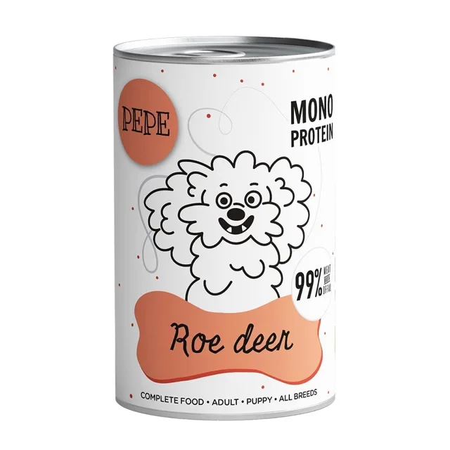 PAKA ZWIERZAKA PEPE Roe Deer 99% (srnčí) 400 g monoproteinového krmiva