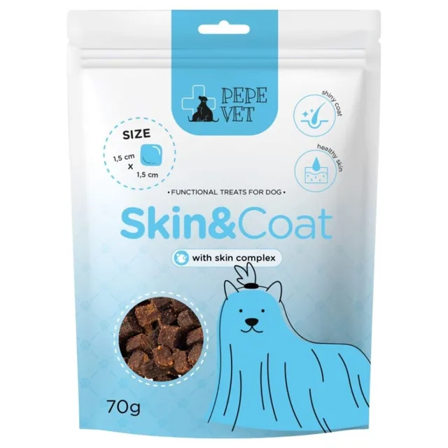 PAKA ZWIERZAKA PEPE Vet Funkční pamlsky Skin Coat 70g pamlsky na podporu kůže a srsti pro psy