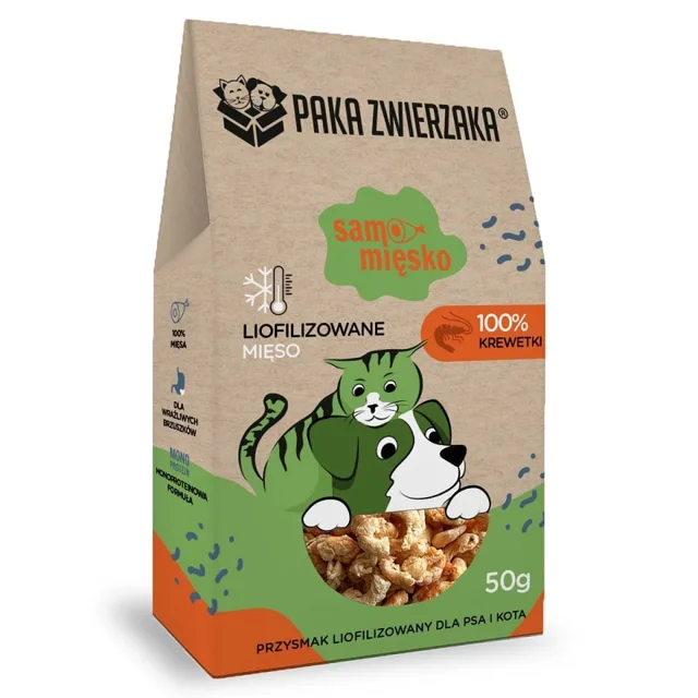 PAKA ZWIERZAKA Samo maso Krevetky lyofilizované maso pro psa a kočku 50 g