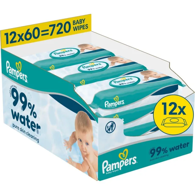 Pampers 99% Water Baby Wipes vlhčené čisticí ubrousky pro děti 12x60 ks