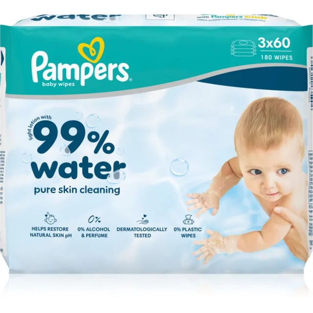 Pampers 99% Water Baby Wipes vlhčené čisticí ubrousky pro děti 3x60 ks