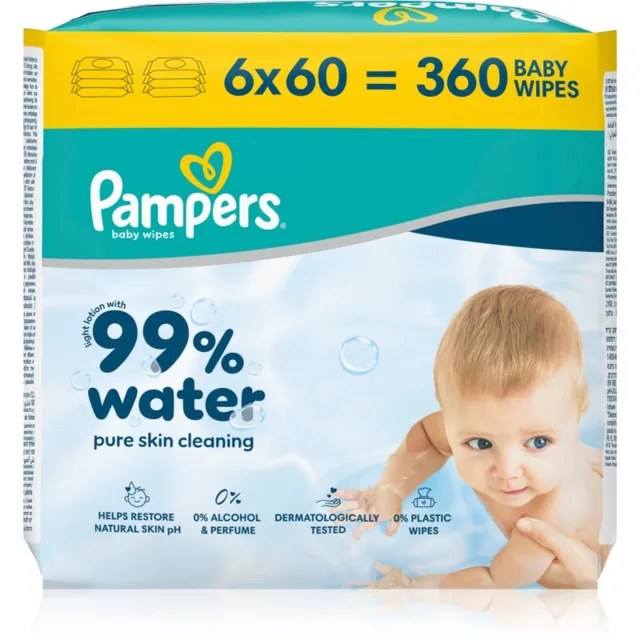 Pampers 99% Water Baby Wipes vlhčené čisticí ubrousky pro děti 6x60 ks