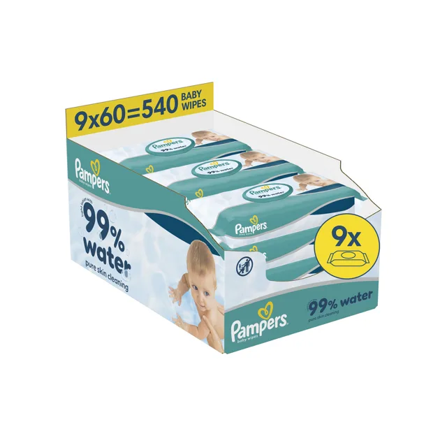Pampers 99 % Water dětské čisticí ubrousky 9x60 ks