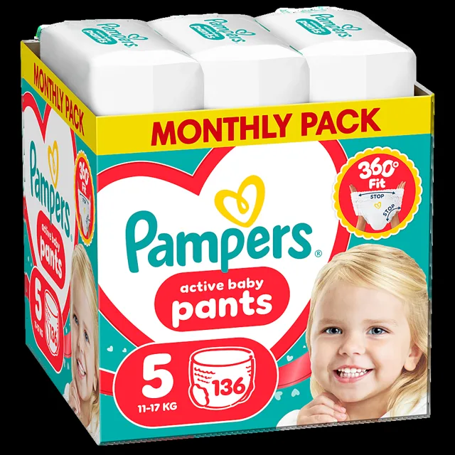 PAMPERS Active baby 5 plenkové kalhotky 11-17 kg 136 kusů