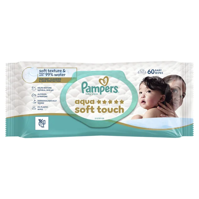 Pampers Aqua Soft Touch dětské čisticí ubrousky 60 ks