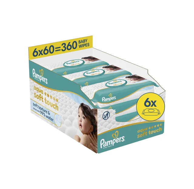 Pampers Aqua Soft Touch dětské čisticí ubrousky 6x60 ks
