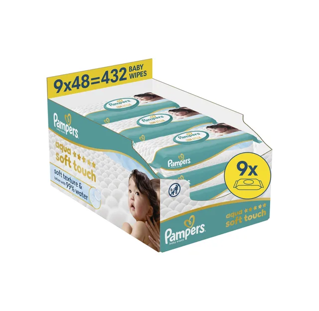 Pampers Aqua Soft Touch dětské čisticí ubrousky 9x48 ks