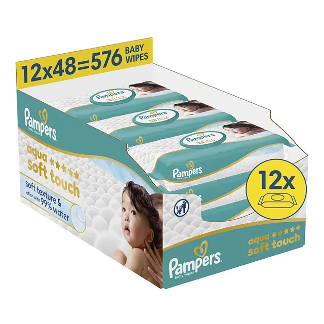 PAMPERS Aqua soft touch dětské vlhčené ubrousky 12 x 48 kusů
