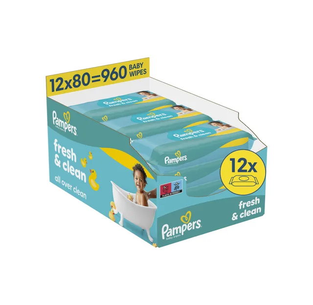 Pampers Fresh Clean dětské čisticí ubrousky 12x80 ks
