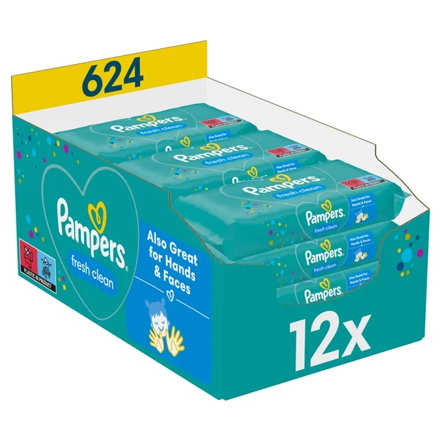 Pampers Fresh Clean vlhčené ubrousky 12 × 52 ks