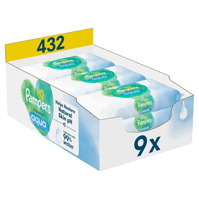 Pampers Harmonie Aqua vlhčené čisticí ubrousky 9 × 48 ks