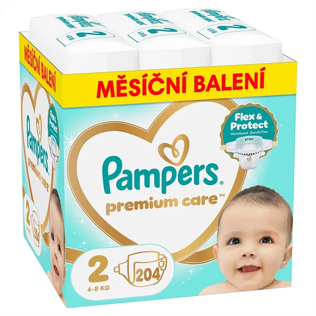 PAMPERS Premium care 2 plenky 4-8 kg monthly box 204 kusů