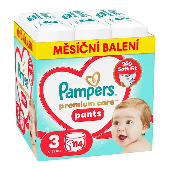 PAMPERS Premium care 3 plenkové kalhotky 6-11 kg 114 kusů