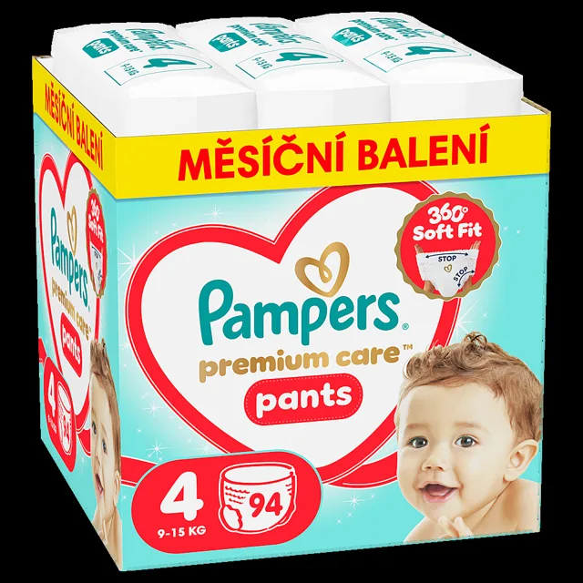 PAMPERS Premium care 4 plenkové kalhotky 9-15 kg 94 kusů