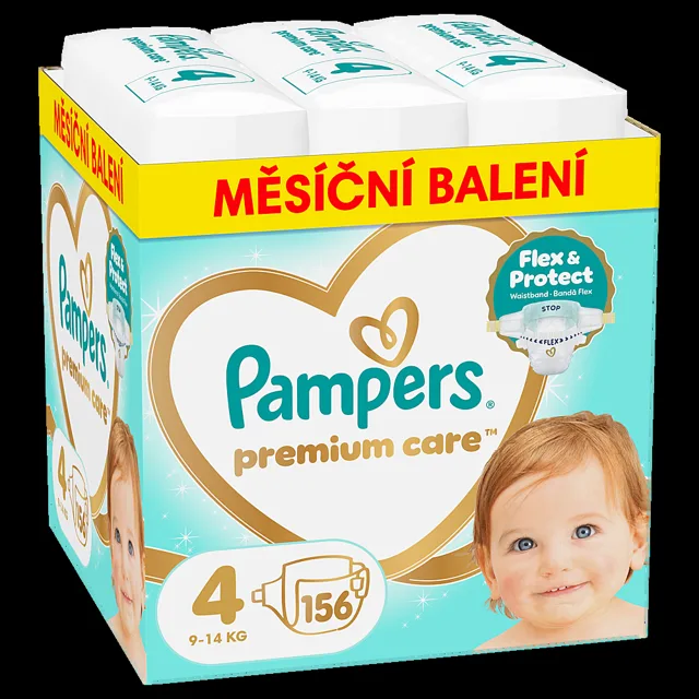 PAMPERS Premium care 4 plenky 9-14 kg monthly box 156 kusů