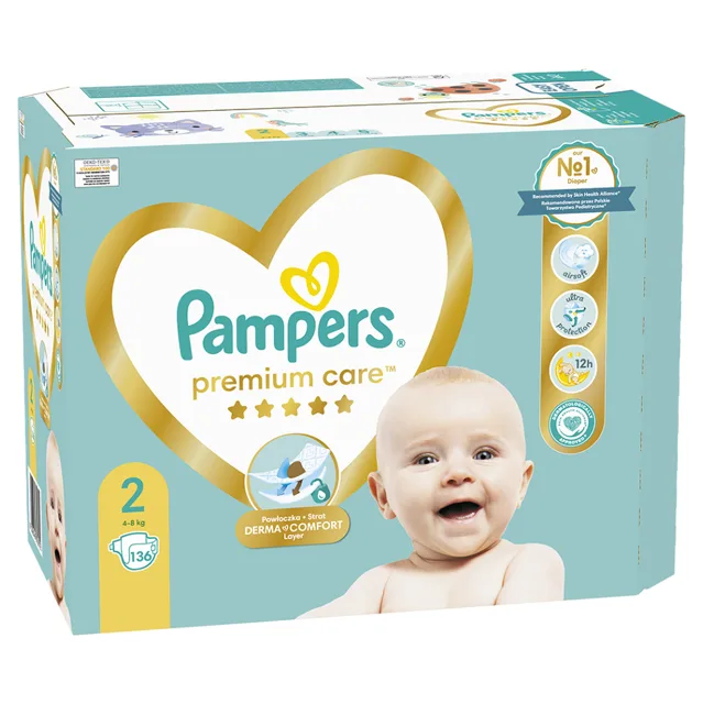 PAMPERS Premium care vel. 2 mega box 4-8 kg 136 ks, poškozený obal